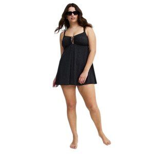 Torrid Skirted Swim Dress W/Ring Detail Black Size 2 NWT